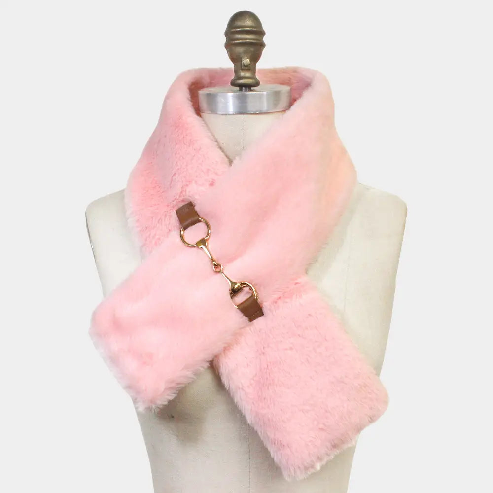 Faux Fur Leather Pull Through Scarf