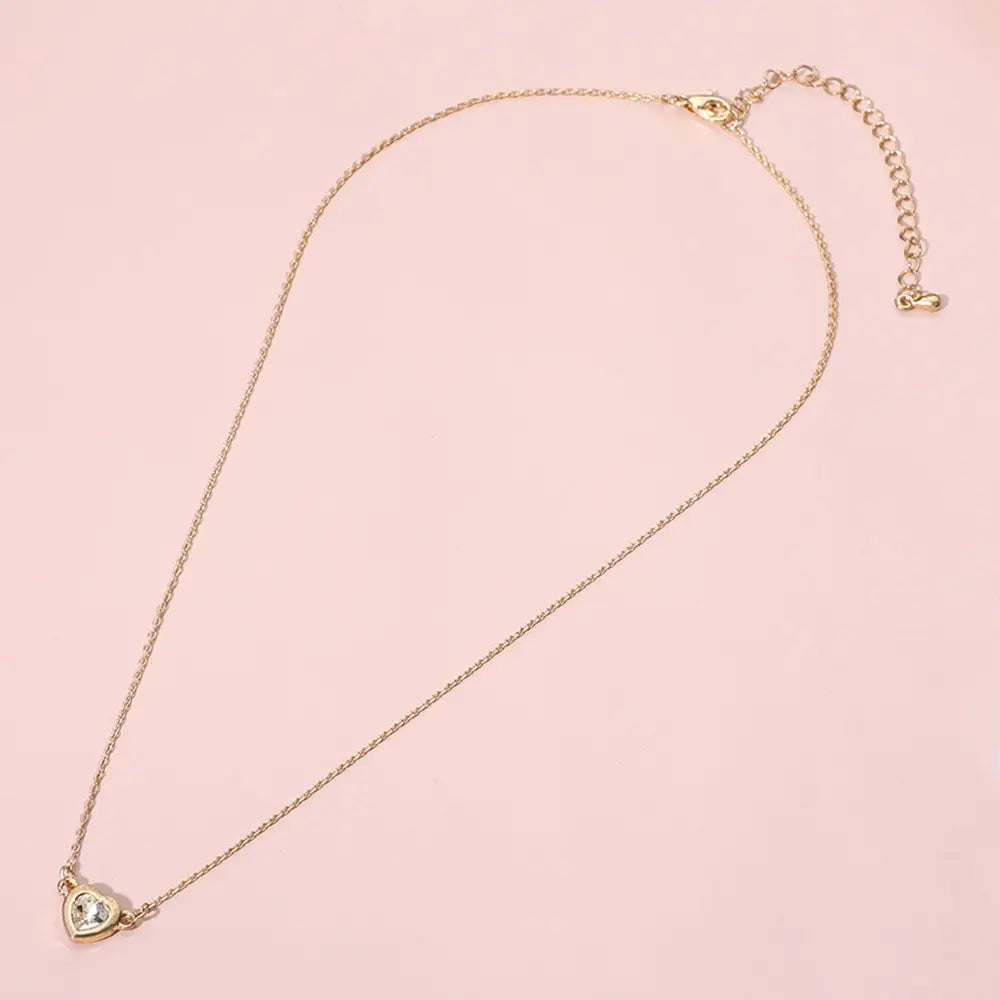 Stainless Steel Heart Stone Bezel Pendant Necklace