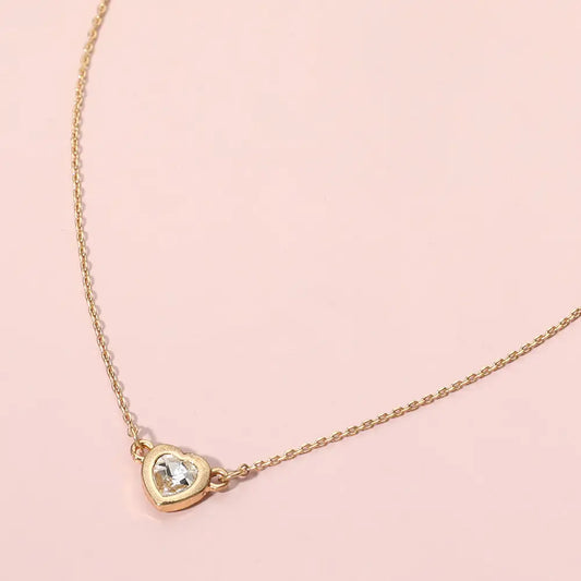 Stainless Steel Heart Stone Bezel Pendant Necklace